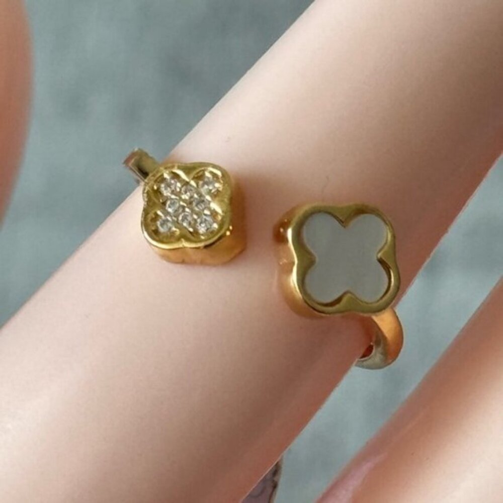 Rachel Zoe Sterling Silver 925 Gold Plated Double Clover Ring Sz. 6 - Picture 5 of 16